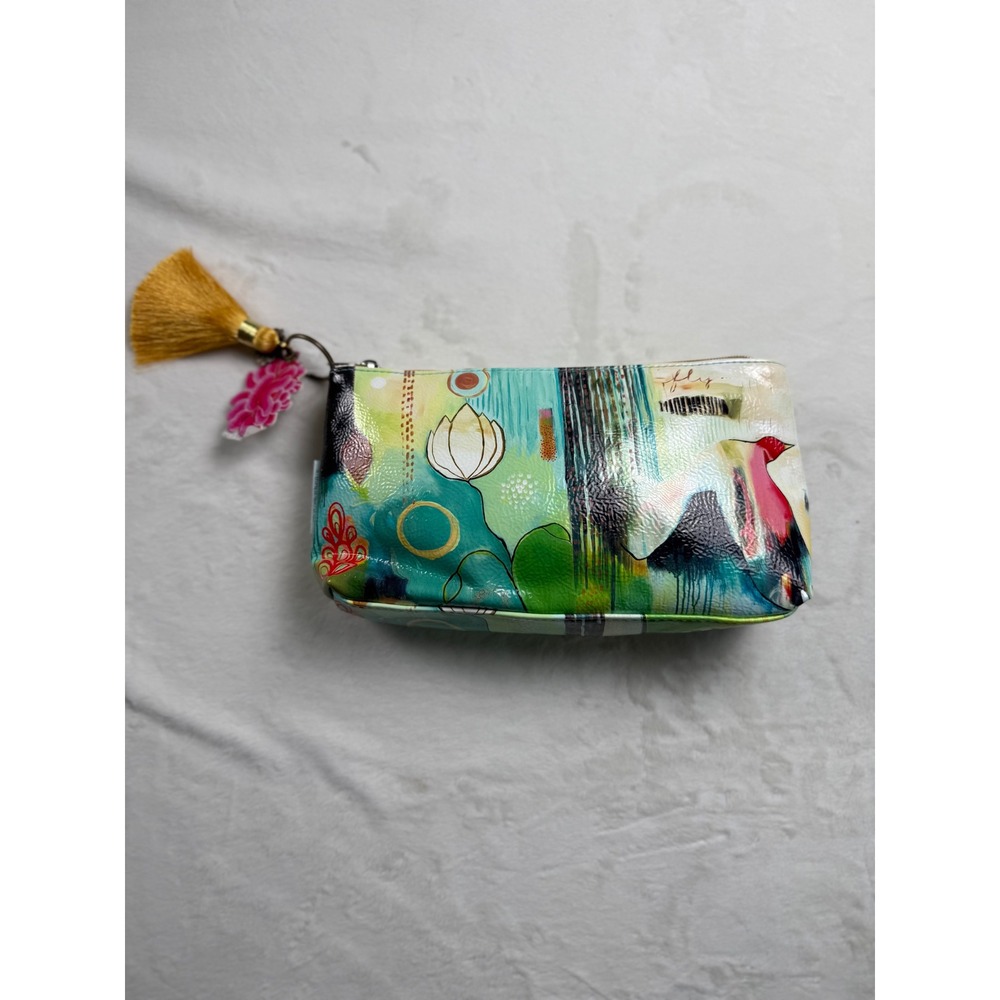 PAPAYA! Small Tassel Pouch Artistic Floral Makeup Travel Bag Green Multi
